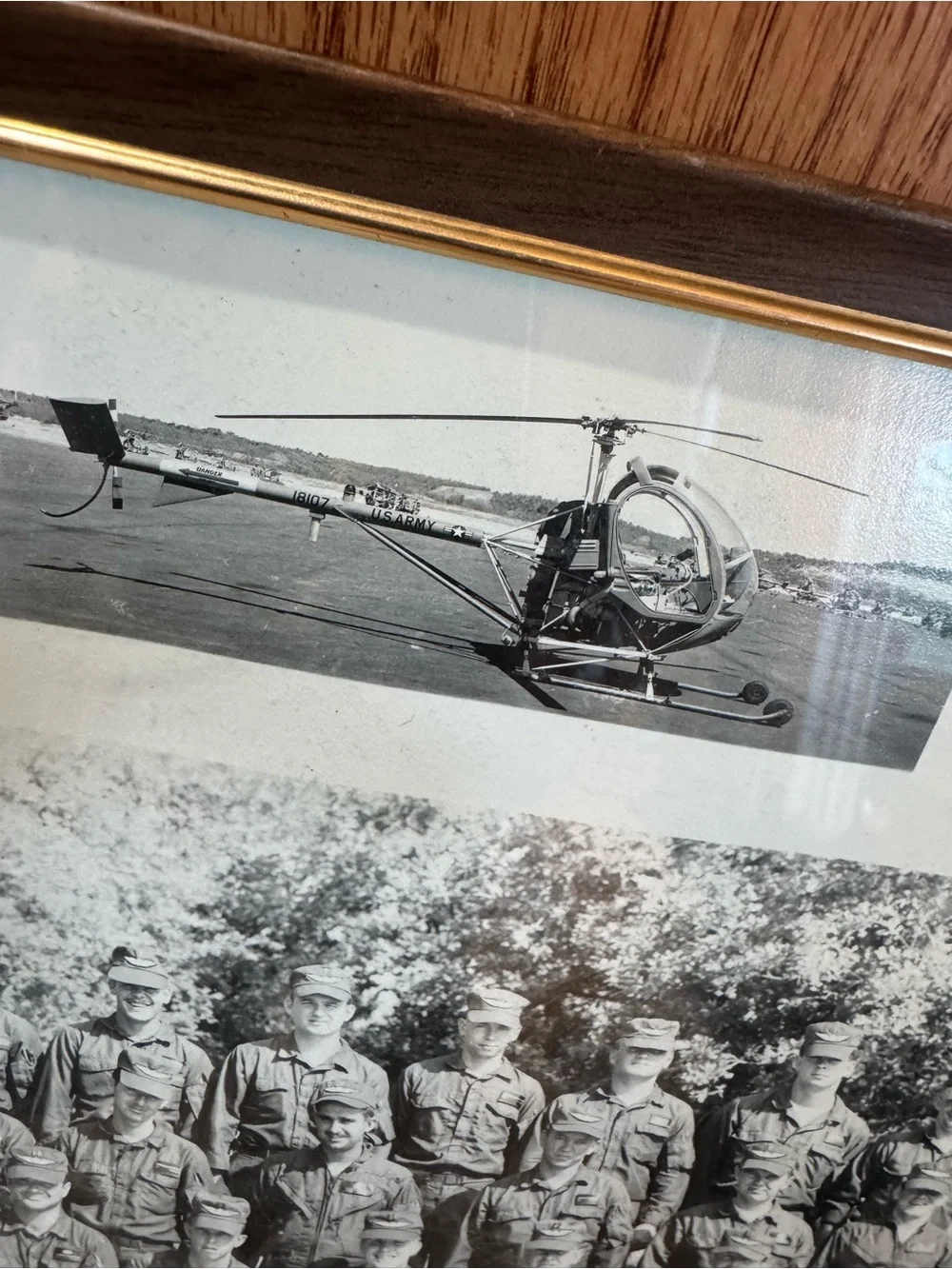 VTG Framed Military US Army Group Photo Helicopter Center Ft Wolders, TX